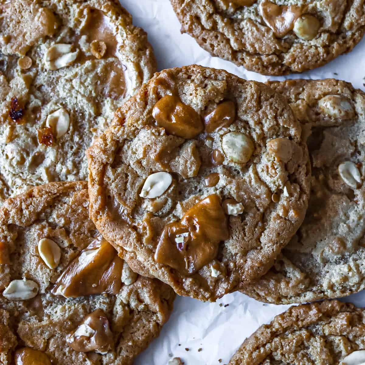 Peanut Butter Cookies with Peanut Butter Peanut Brittle Pieces One Sweet Mama