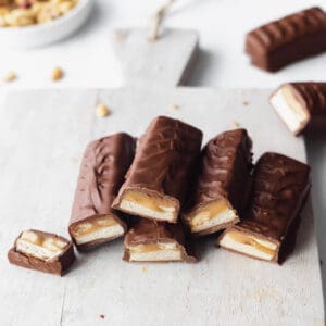 chocolate covered homemade snickers bars
