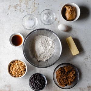 ingredients on table for crispy peanut butter cookies