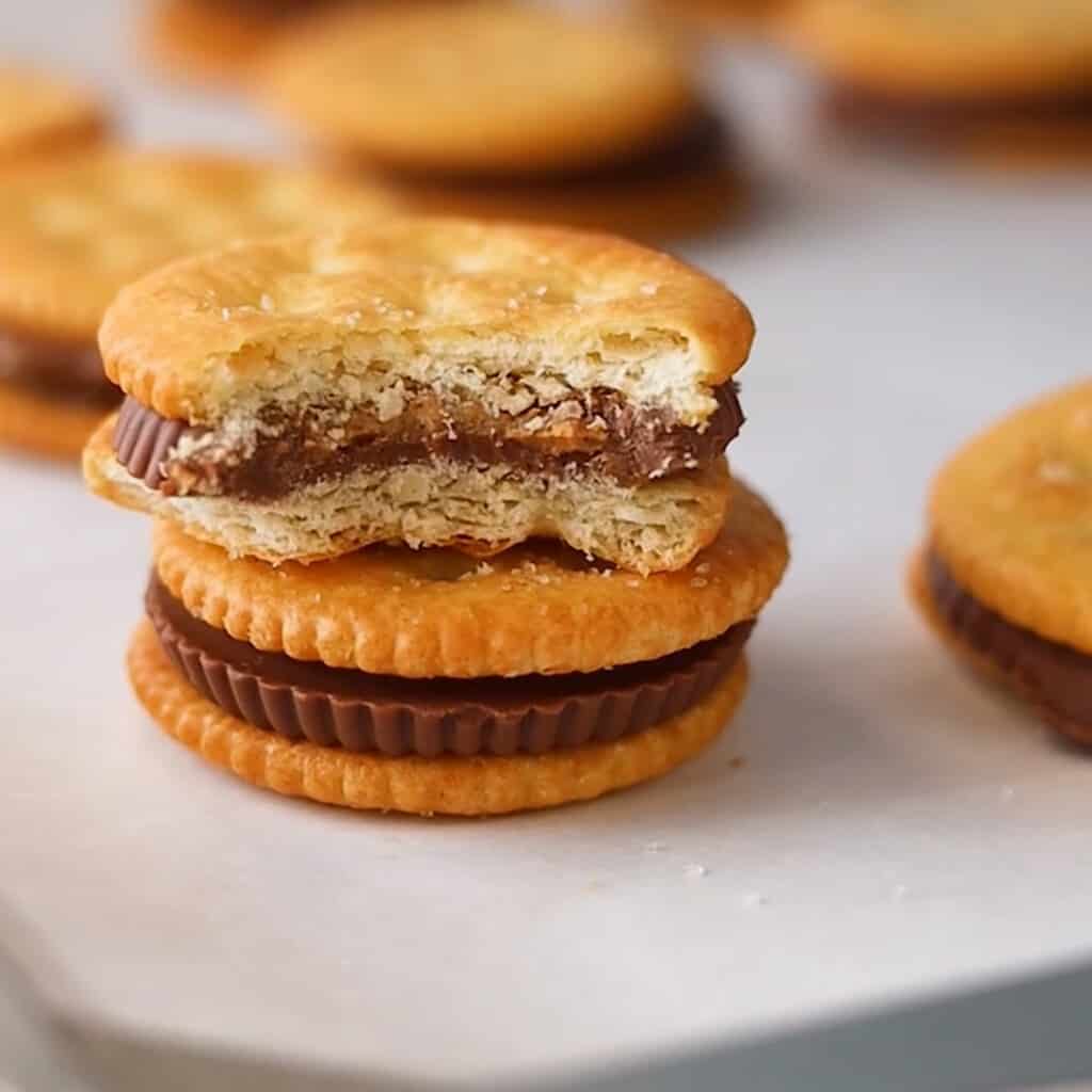 Ritz crackers with Reese's peanut butter cups - One Sweet Mama