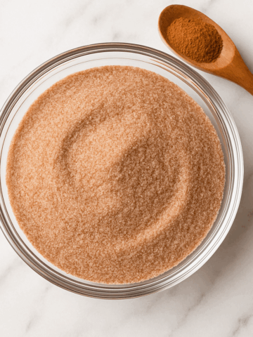 Cinnamon Sugar in a bowl with a spoon beside it
